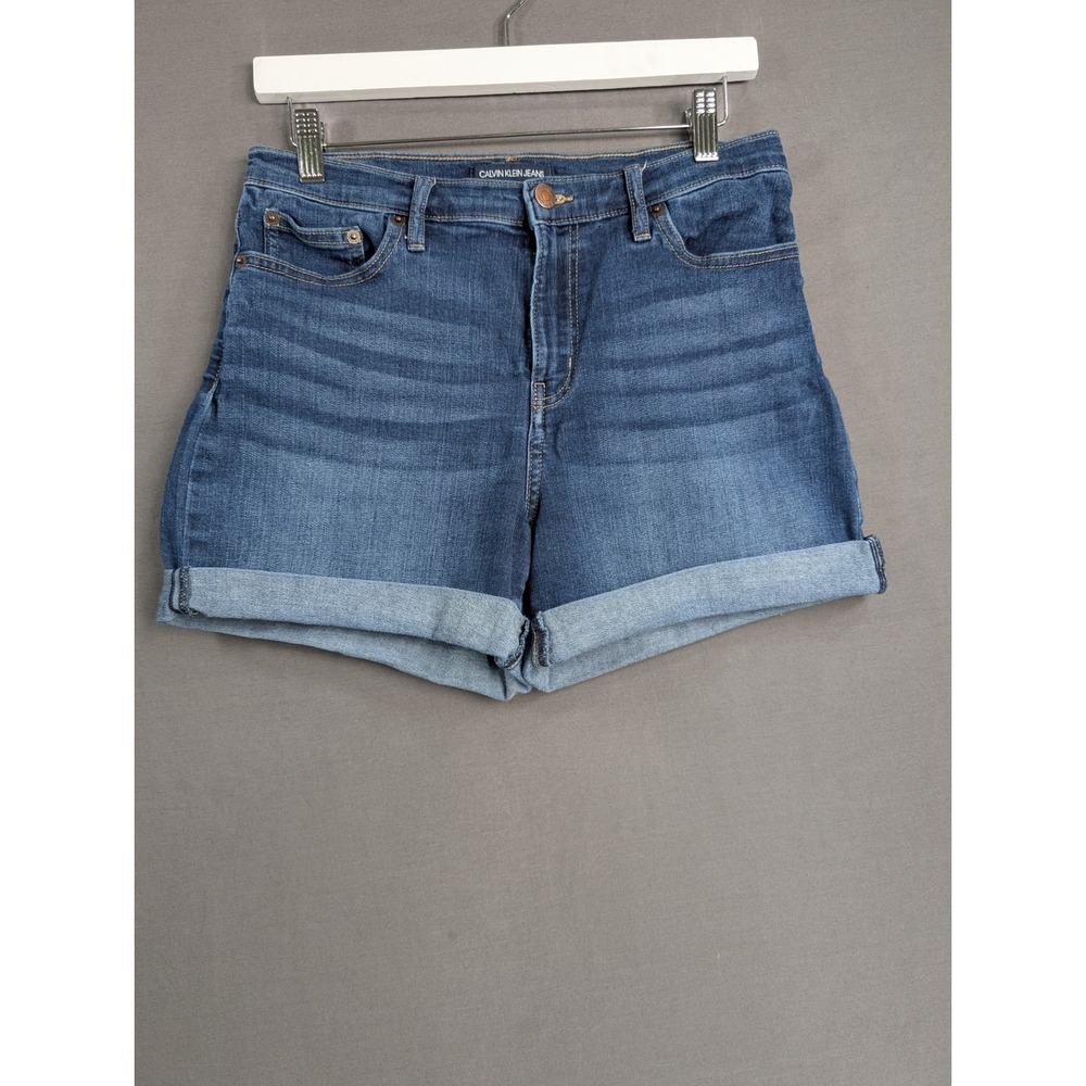 Calvin Klein Jeans Womens Denim Shorts Blue Cuffed Size 8 CJ0S8100